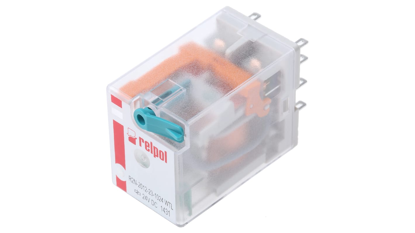 Relè di potenza Relpol serie R2N, DPDT, bobina 24V cc, A innesto
