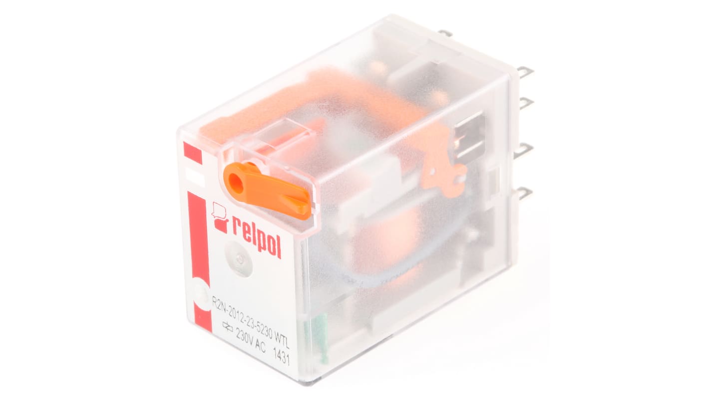 Relpol Plug In Power Relay, 230V ac Coil, 12A Switching Current, DPDT