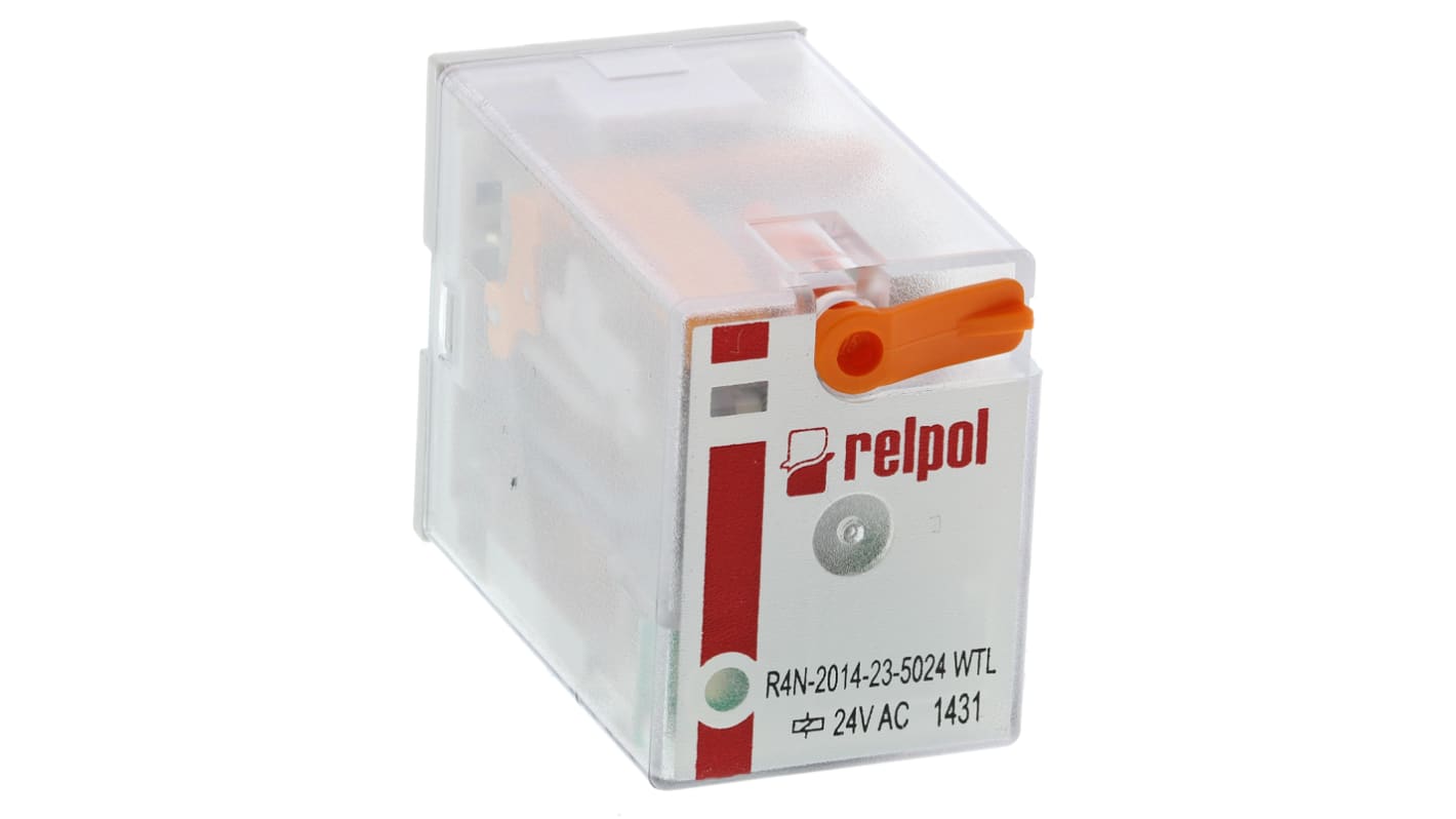 Relpol Plug In Non-Latching Relay, 24V ac Coil, 6A Switching Current, 4PDT