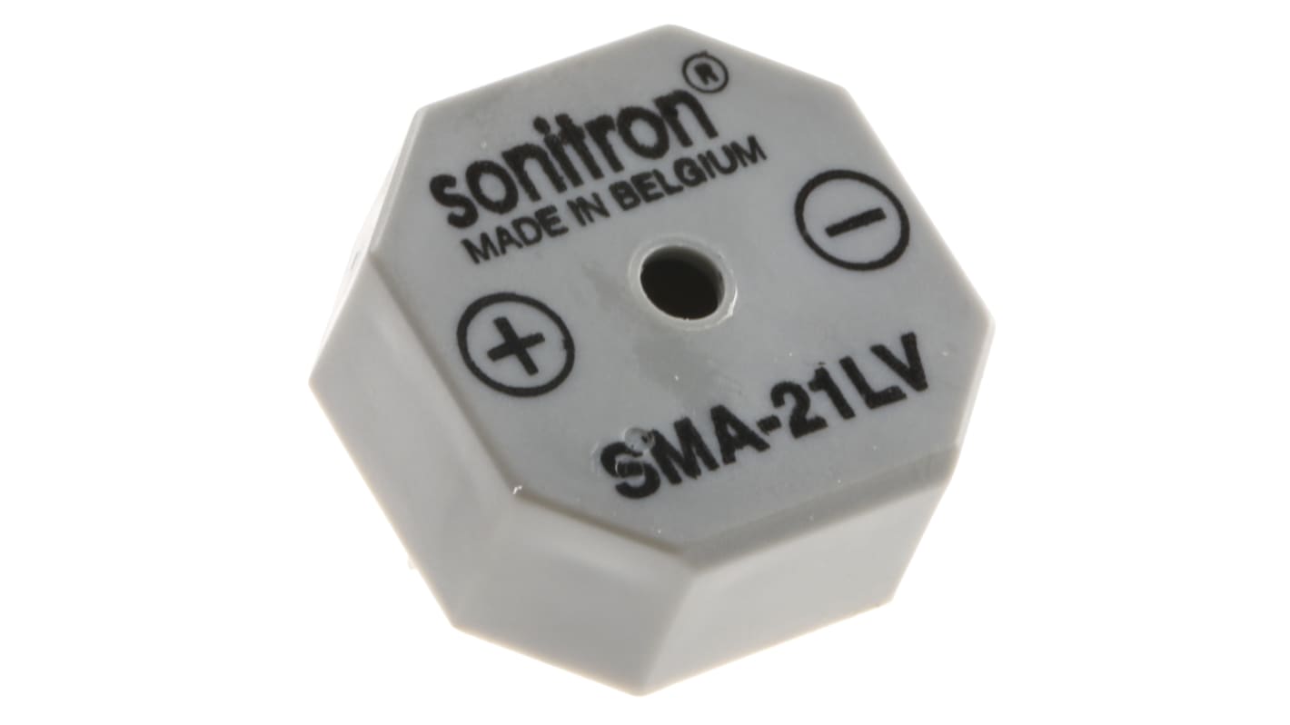 Sonitron 87dB SMD Continuous Internal Buzzer, 21 x 21 x 9.5mm, 2V dc Min, 6V dc Max