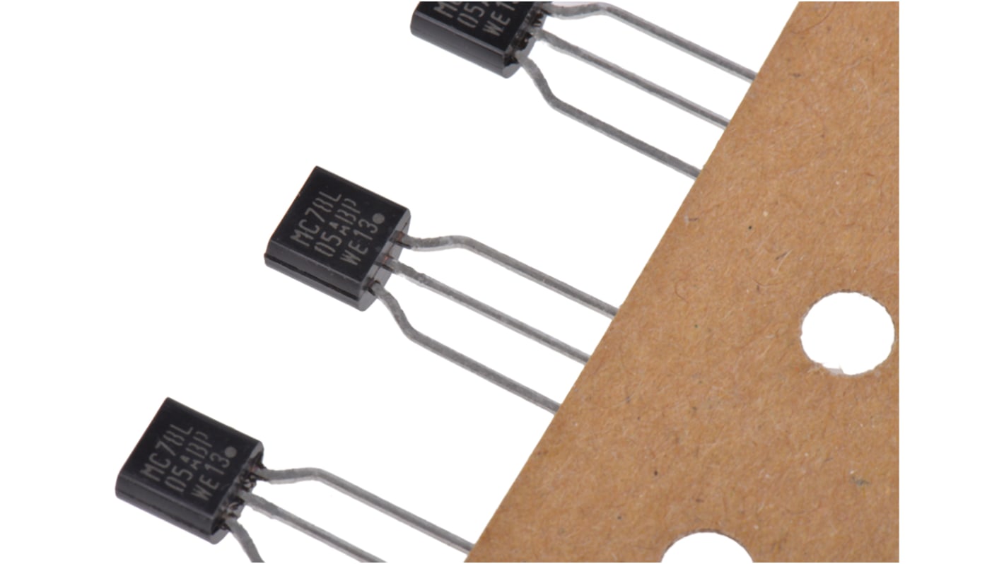 onsemi 线性稳压芯片, 5 V输出, 100mA最大输出, 单路输出, TO-92, 3针, 通孔安装, -40 °C→+125 °C