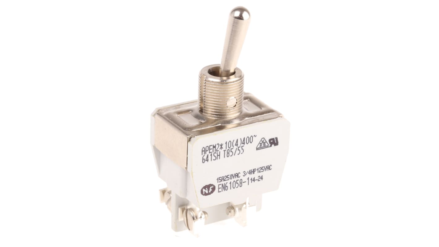 APEM Toggle Switch, Panel Mount, On-Off, SPST, Screw Terminal