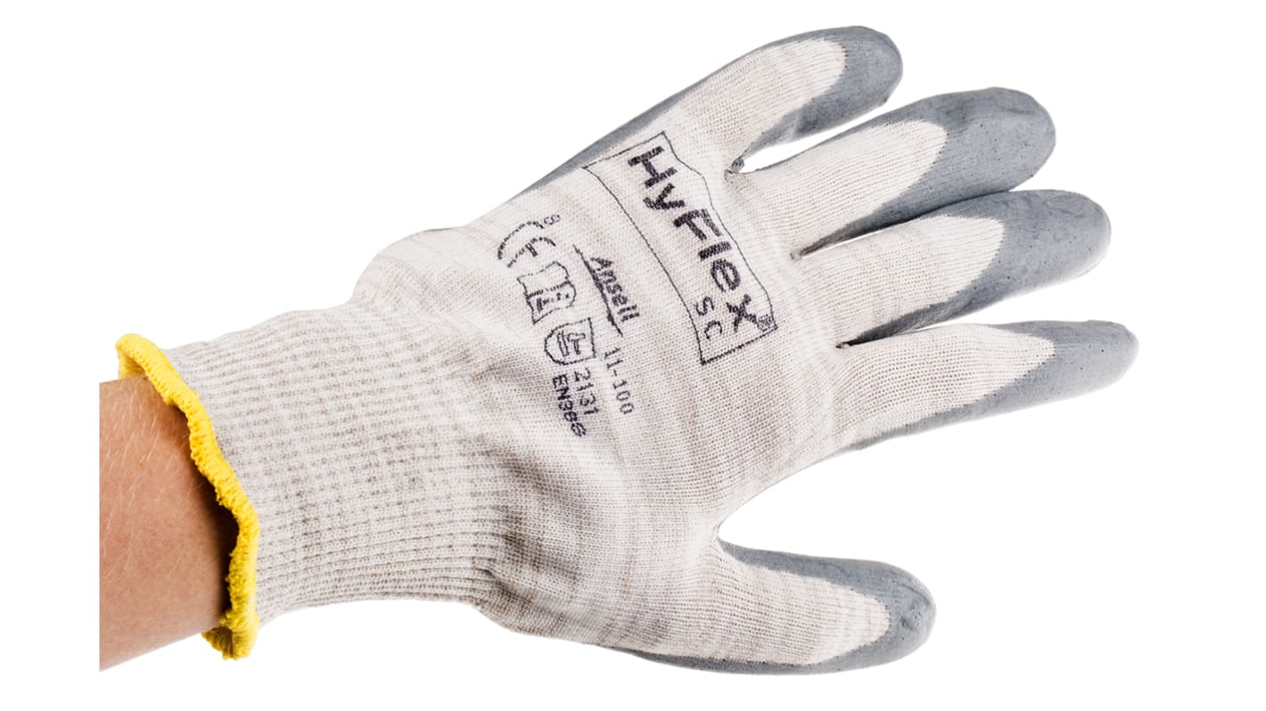 Ansell Grey Nylon ESD Safety Anti-Static Gloves, Size 8, Nitrile Foam Coating