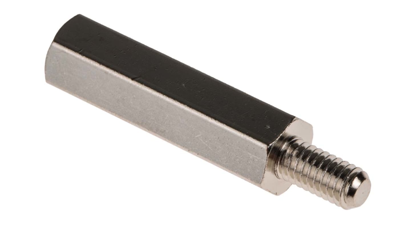 RS PRO Standoff, M4 x M4 Thread, 25mm Body, Brass, Male/Female, 8mm Stud