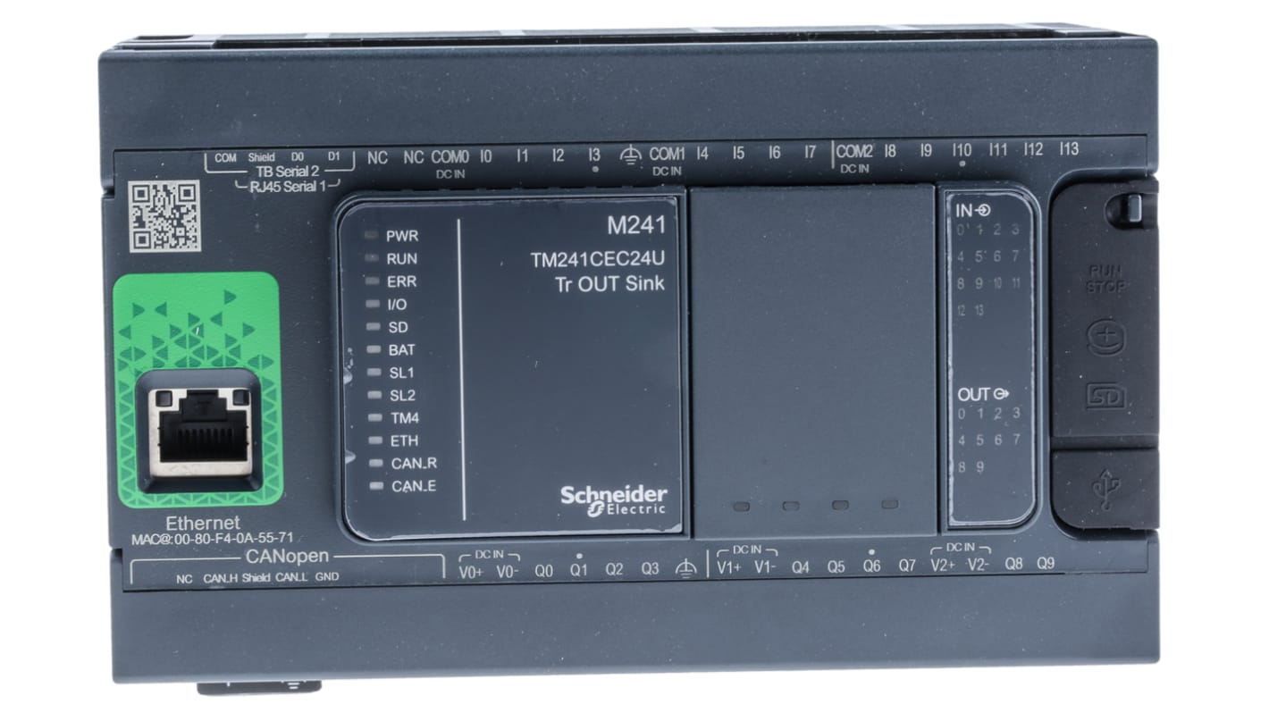 Rs-Online CPU PLC Schneider Electric Modicon M241 ingressi: 14 uscite: 10 24 I/O 24 V
