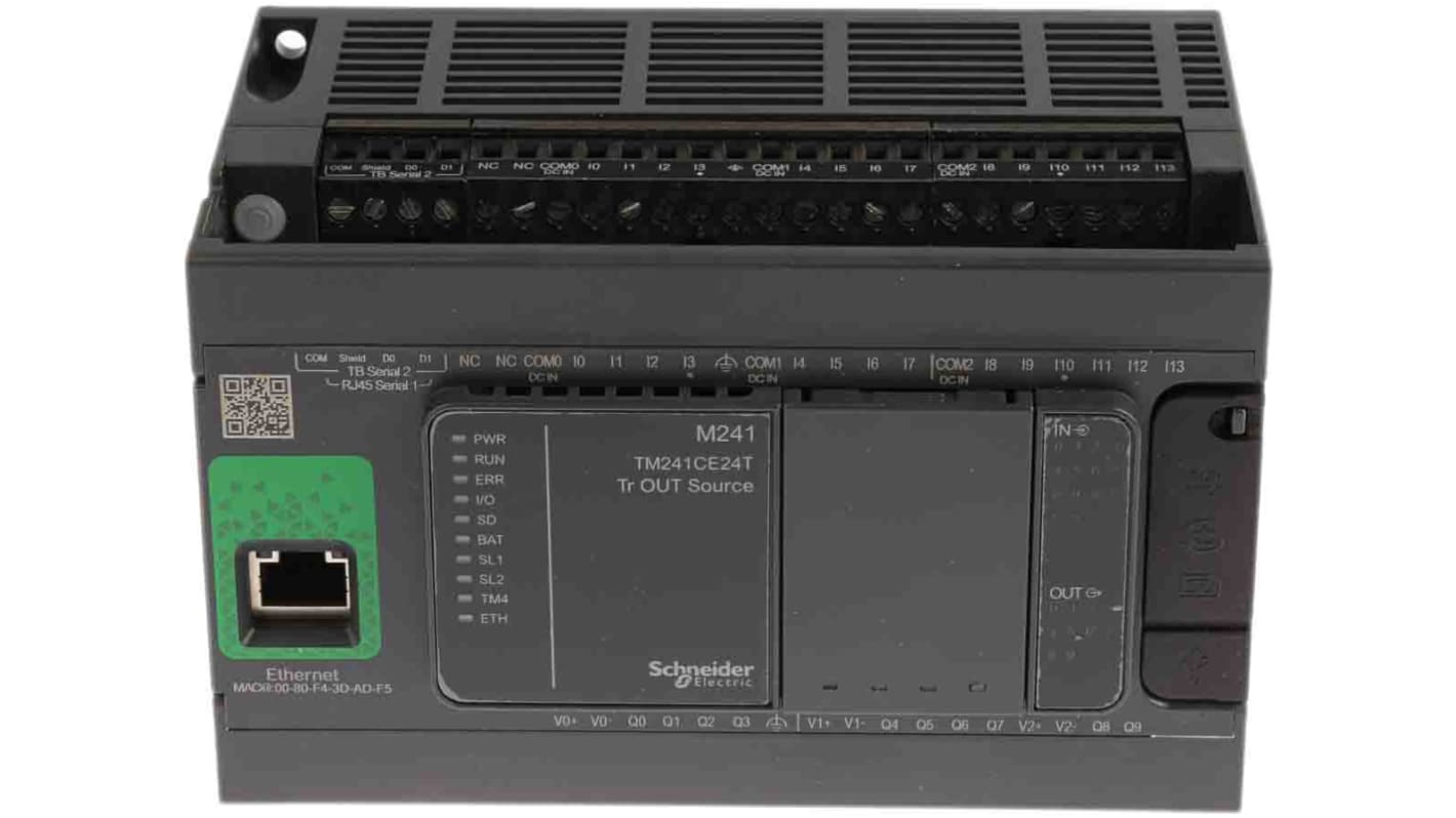 Schneider Electric PLC CPU Modicon M241, kapacitás: 128000 lépés, 24 I/O elem, DIN-sín