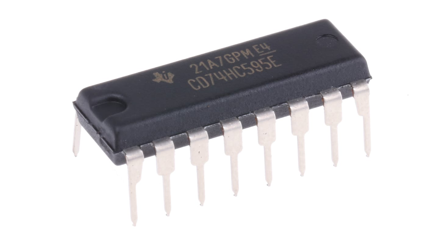 Texas Instruments CD74HC595E 8-stage Through Hole Shift Register 74HC, 16-Pin PDIP