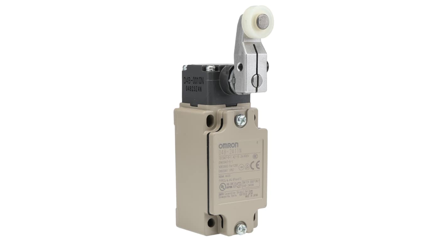 Omron D4B-N Series Roller Lever Limit Switch, 2NC, IP67, Metal Housing, 600V ac Max, 10A Max