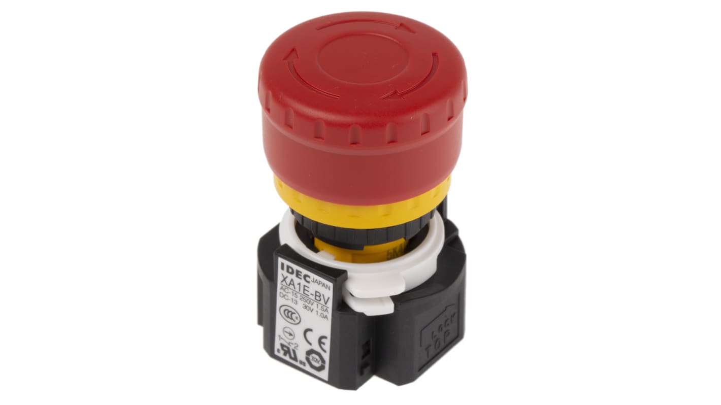 Idec Emergency Stop Push Button, Panel Mount, SPDT, IP65