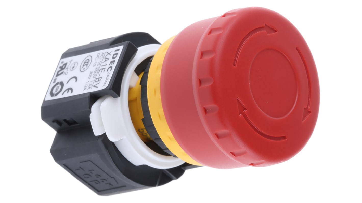 Idec Emergency Stop Push Button, Panel Mount, 4PST, IP65