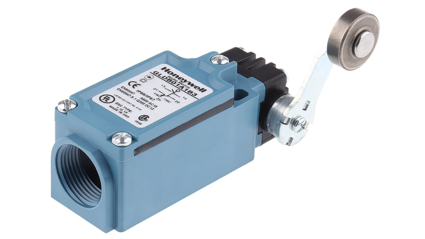Honeywell GLD Series Roller Lever Limit Switch, NO/NC, IP66, SPDT 1NO/1NC, Thermoplastic Housing, 300V ac Max, 10A Max
