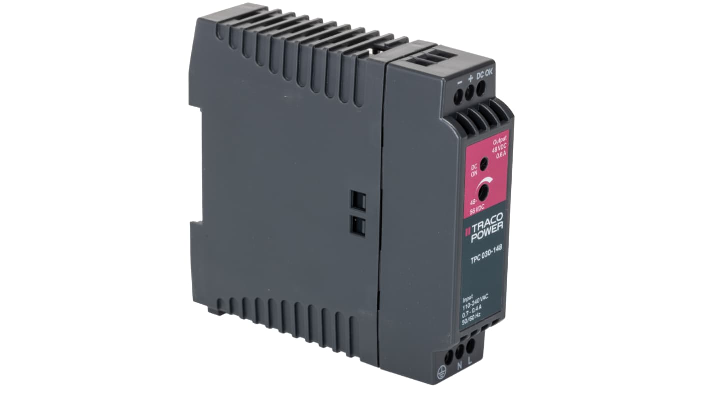 TRACOPOWER TPC DIN Rail Power Supply, 85 → 264 V ac / 90 → 375V dc ac, dc Input, 48V dc dc Output, 600mA