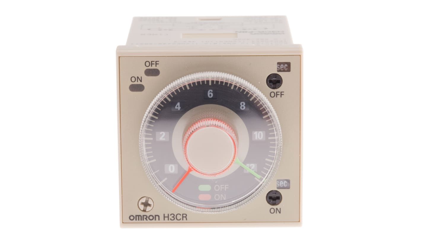 Omron H3CR Series DIN Rail Mount Timer Relay, 24 → 48V ac, 2-Contact, 0.05 s → 300 h, DPDT