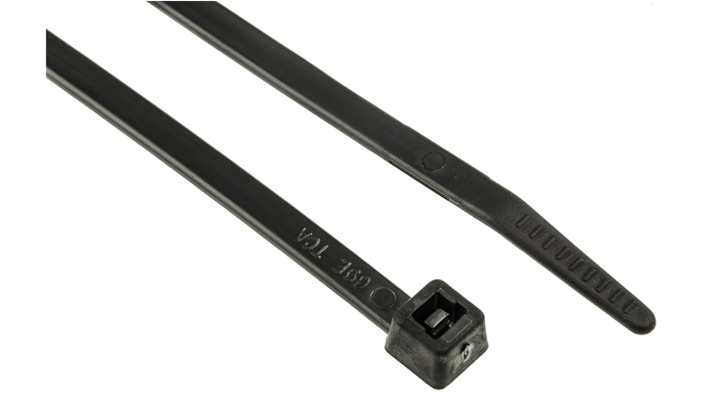 HellermannTyton Cable Tie, Inside Serrated, 245mm x 4.6 mm, Black Polyamide 6.6 (PA66), Pk-100
