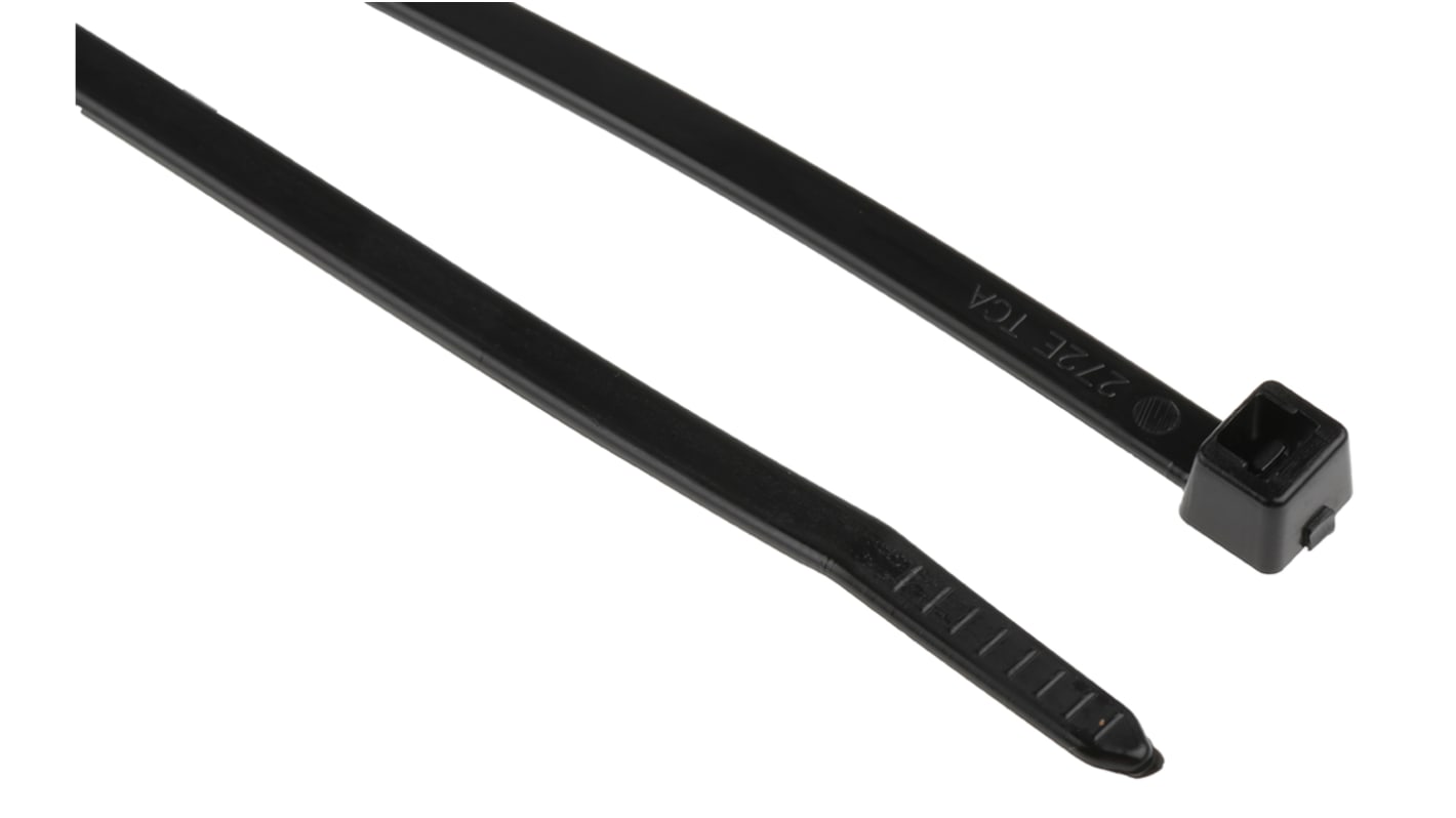 HellermannTyton Cable Tie, Inside Serrated, 200mm x 4.6 mm, Black Polyamide 6.6 (PA66), Pk-100