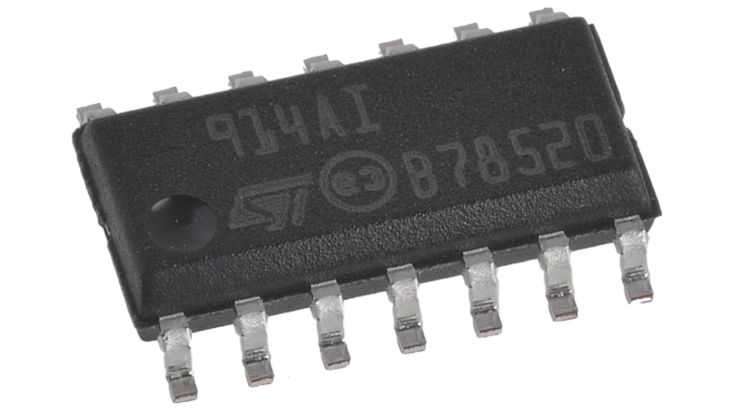 TS914AID STMicroelectronics, Low Power, Op Amp, RRIO, 800kHz, 2.7 → 16 V, 14-Pin SOIC