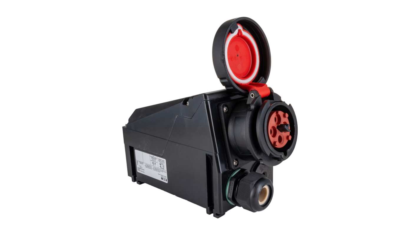 Eaton, GHG IP54, IP66 Black Wall Mount 4P Heavy Duty Power Connector Socket, Rated At 32A, 415 V