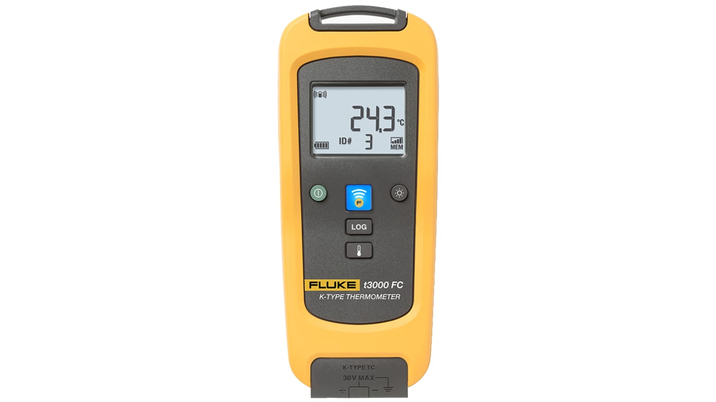 Fluke T3000 FC Wireless Digital Thermometer for Industrial Use, K Probe, 1 Input(s), +1372°C Max, ±0.5 K Accuracy