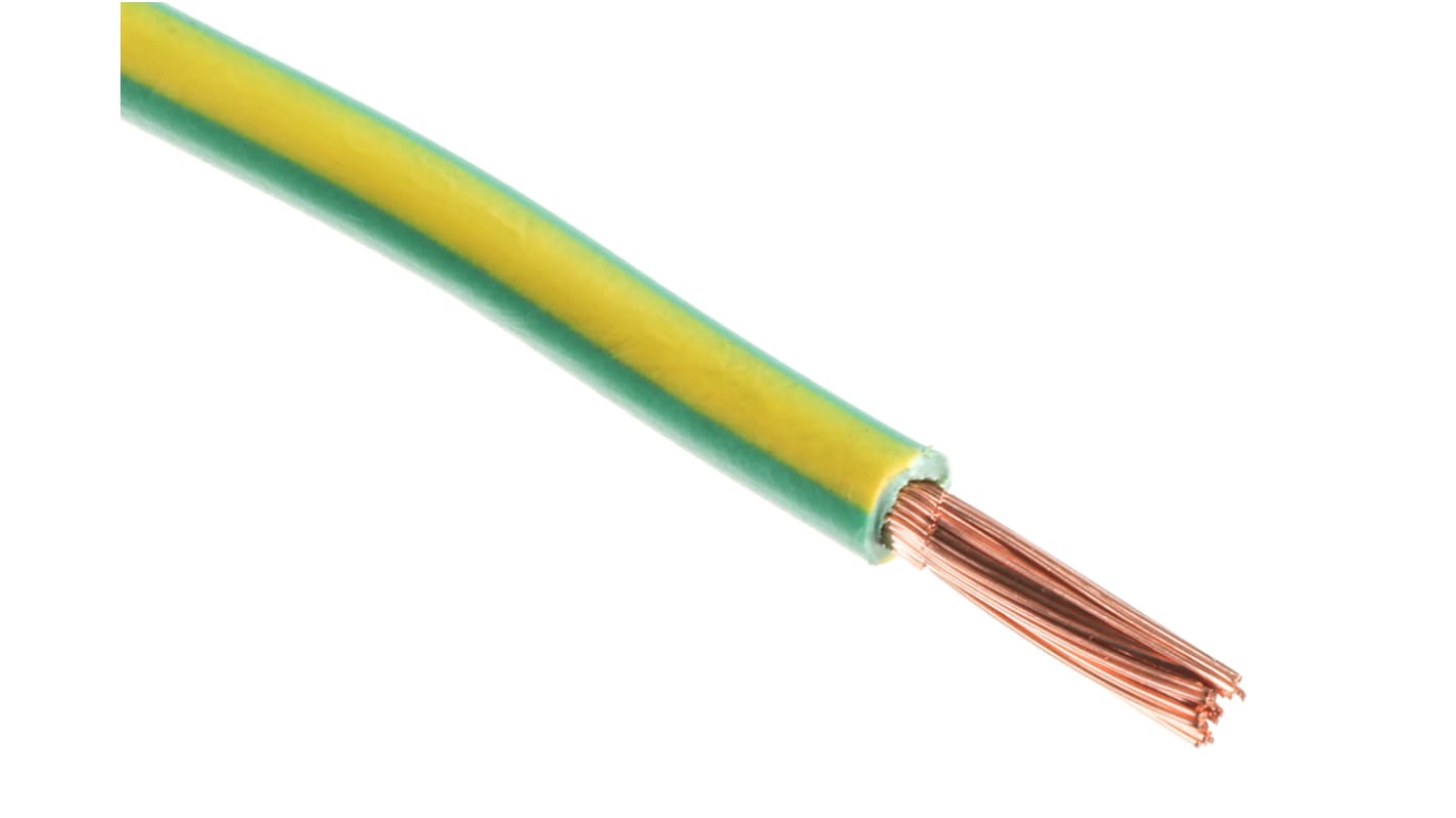 RS PRO Green/Yellow 4mm² Hook Up Wire, 12 AWG, 52/0.3 mm, 100m, PVC Insulation