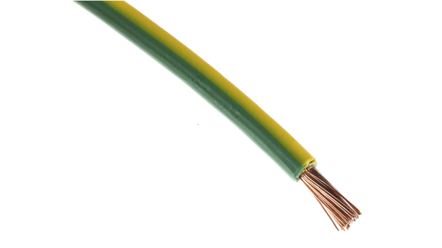 RS PRO Green/Yellow 6mm² Hook Up Wire, 10 AWG, 78/0.295mm, 100m, PVC Insulation
