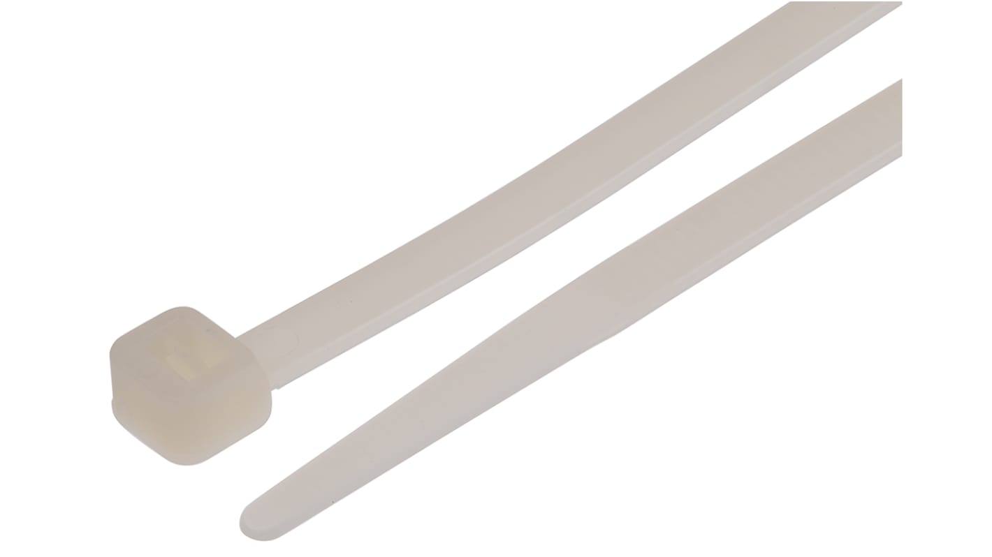 RS PRO Cable Tie, 385mm x 4.8mm, Natural Nylon, Pk-100