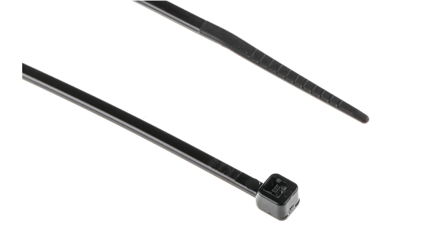 RS PRO Cable Tie, Heat Stabilised, 203mm x 2.5mm, Black Nylon, Pk-100