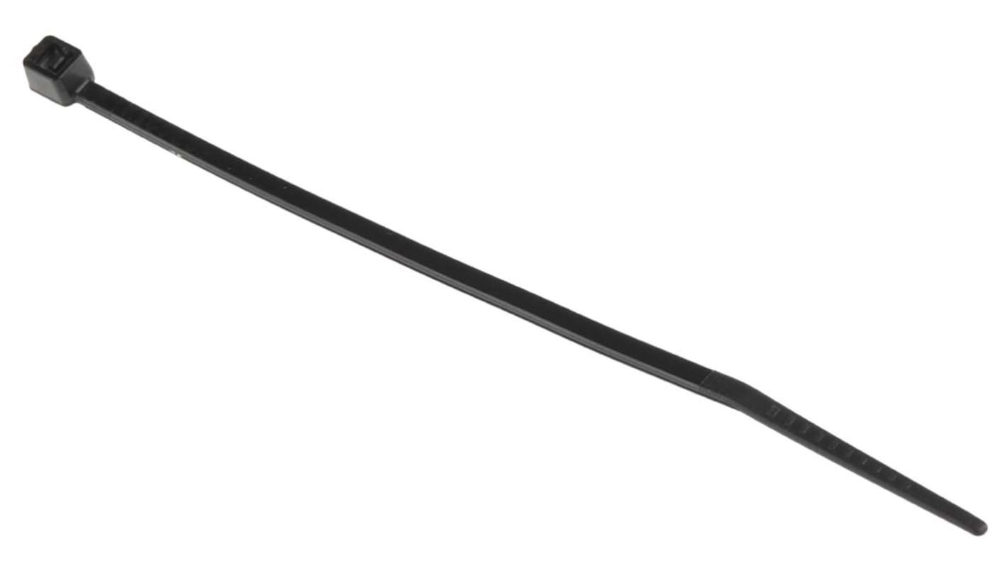 RS PRO Cable Tie, Heat Stabilised, 100mm x 2.5mm, Black Nylon, Pk-100