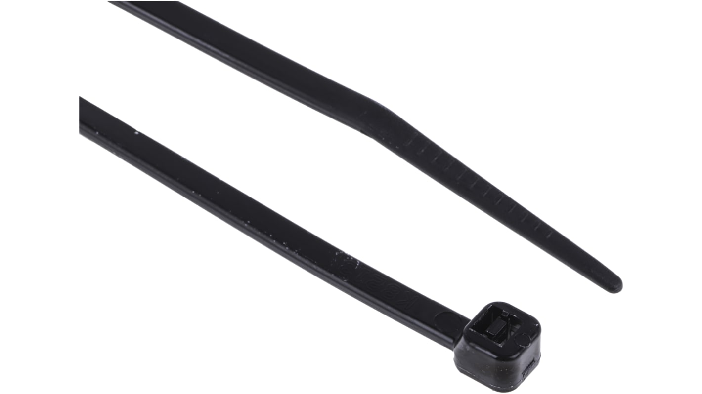 RS PRO Cable Tie, Stabilisé thermiquement, 203mm x 3.6 mm, Black Nylon, Pk-100
