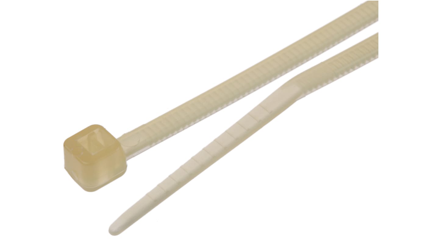RS PRO Cable Tie, Stabilisé thermiquement, 203mm x 2.5 mm, Natural Nylon, Pk-100