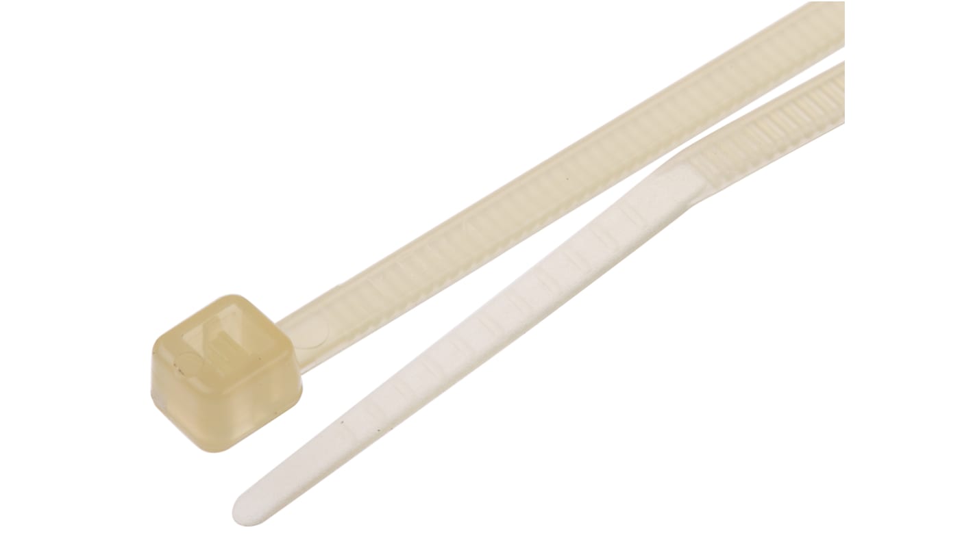 RS PRO Cable Tie, Heat Stabilised, 142mm x 2.5mm, Natural Nylon, Pk-100