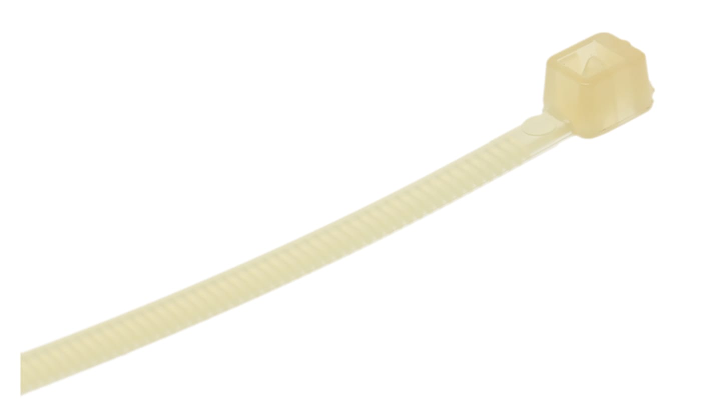 RS PRO Cable Tie, Heat Stabilised, 100mm x 2.5mm, Natural Nylon, Pk-100