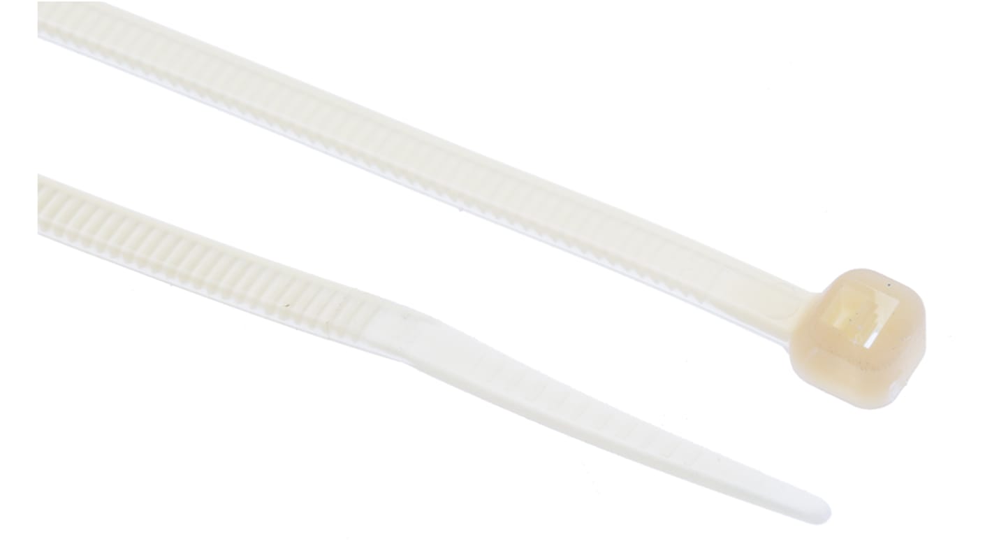 RS PRO Cable Tie, Heat Stabilised, 265mm x 3.6 mm, Natural Nylon, Pk-100