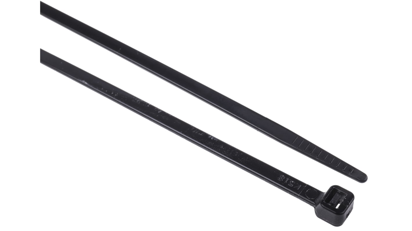 RS PRO Cable Tie, 368mm x 4.8mm, Black Nylon, Pk-1000