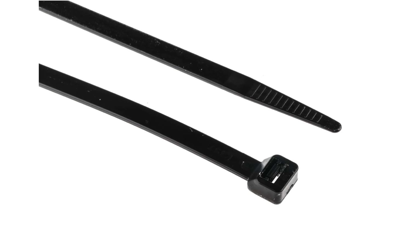 RS PRO Cable Tie, 300mm x 7.6 mm, Black Nylon, Pk-100