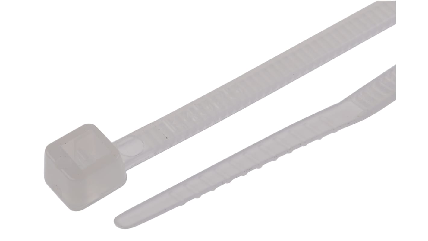 RS PRO Cable Tie, 100mm x 2.5mm, Natural Nylon, Pk-1000