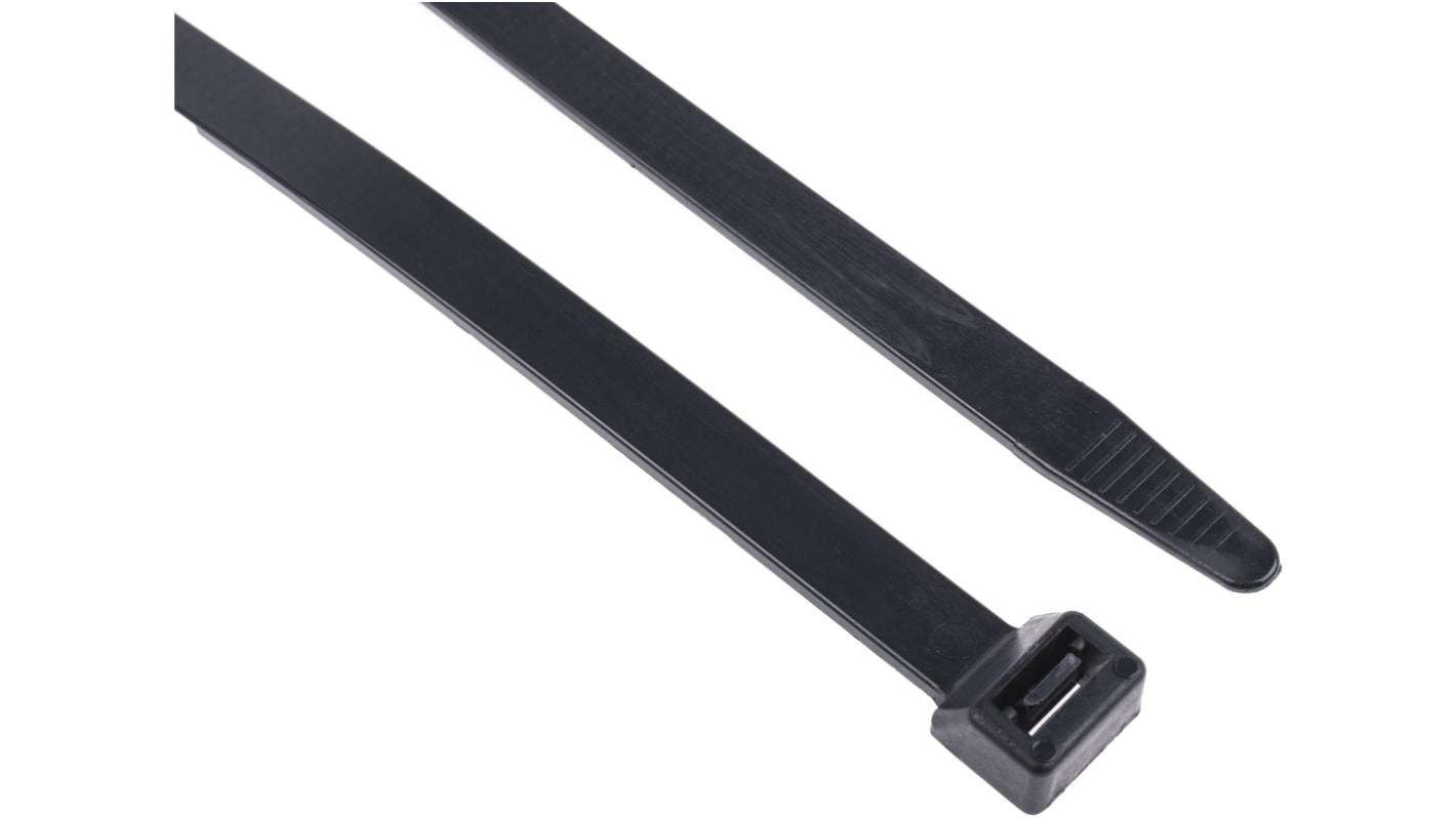 RS PRO Cable Tie, Flame Retardant, 480mm x 12.7 mm, Black Nylon, Pk-50