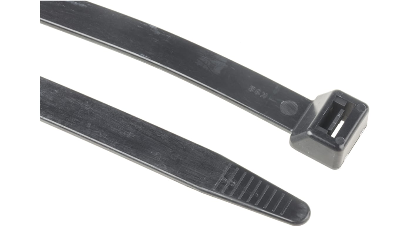 RS PRO Cable Tie, Flame Retardant, 280mm x 12.7mm, Black Nylon, Pk-50