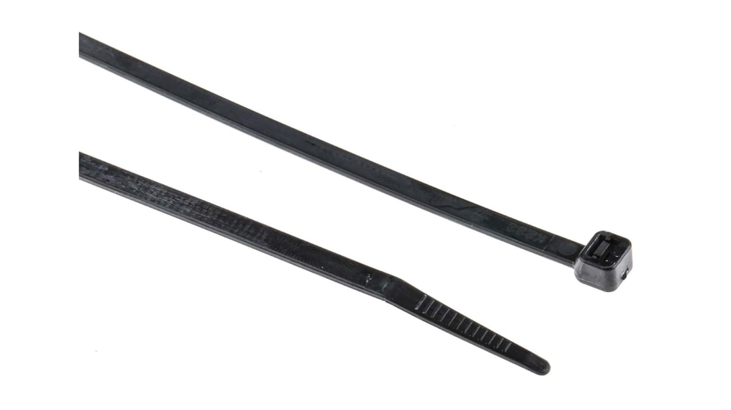 RS PRO Cable Tie, Flame Retardant, 203mm x 4.8mm, Black Nylon, Pk-100
