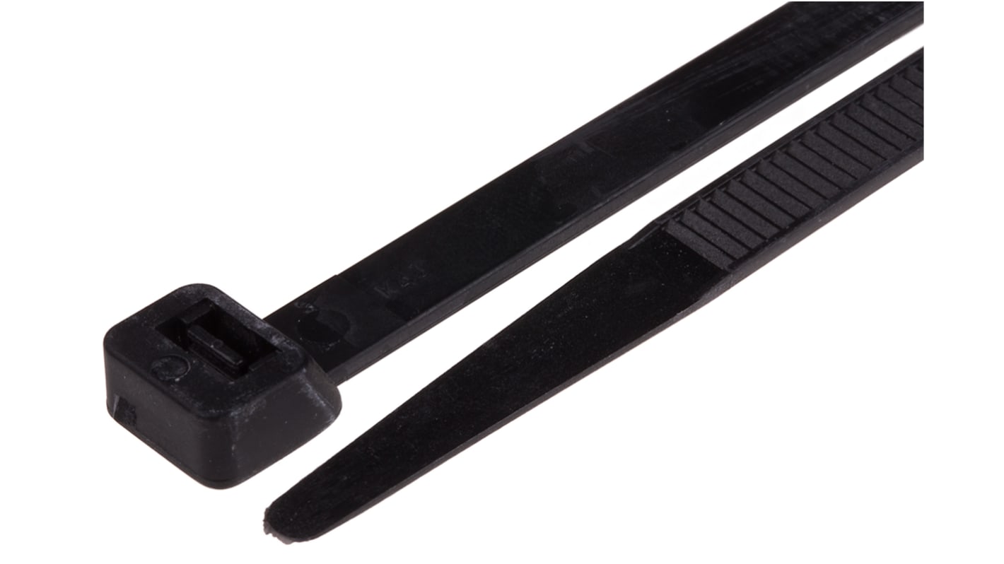 RS PRO Cable Tie, Flame Retardant, 380mm x 7.6 mm, Black Nylon, Pk-100