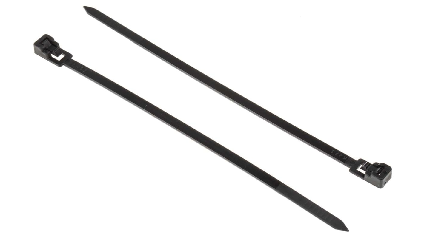RS PRO Cable Tie, Releasable, 150mm x 4.5 mm, Black Nylon, Pk-100