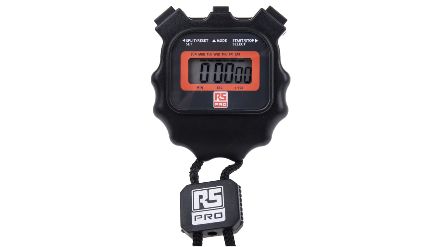 RS PRO Black Digital Pocket Stopwatch 24 h 40 min 1 s