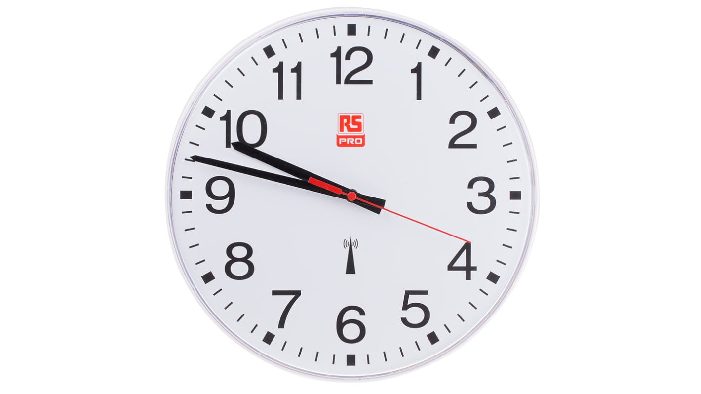 RS PRO White Radio Controlled Analog Wall Clock, 300mm Diameter