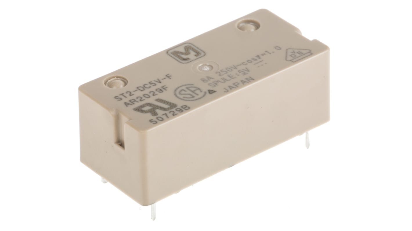 Panasonic PCB Mount Power Relay, 5V dc Coil, 8A Switching Current, DPST