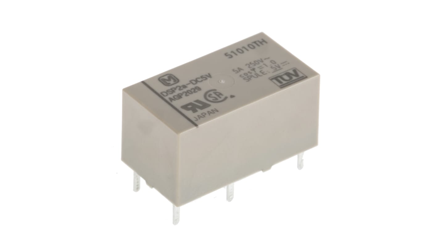Relé de potencia sin enclavamiento Panasonic de 2 polos, DPST, bobina 5V dc, 5A, Montaje en PCB
