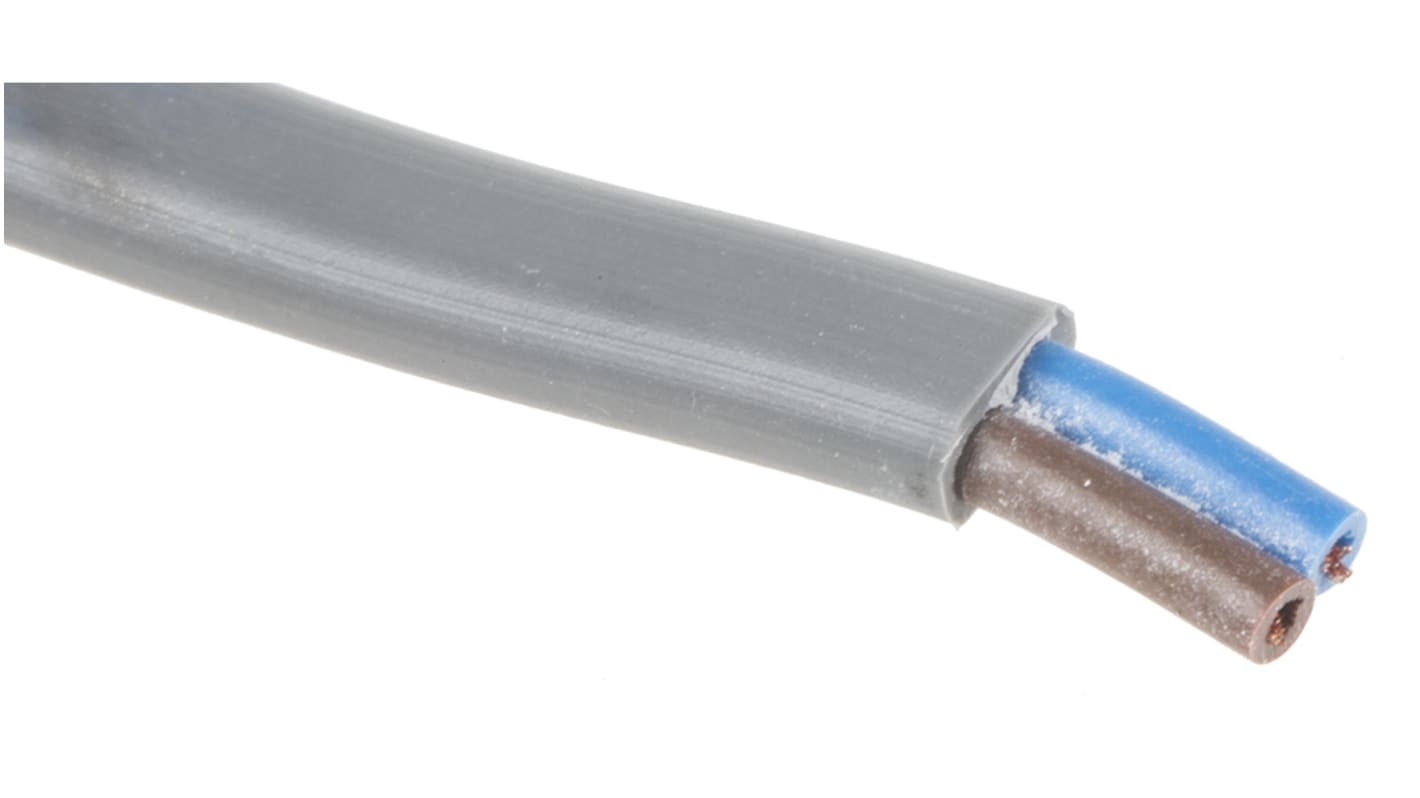 RS PRO 2192Y 0.75 mm² 2 Core Power Cable, H03VVH2-F, Grey PVC, 100m