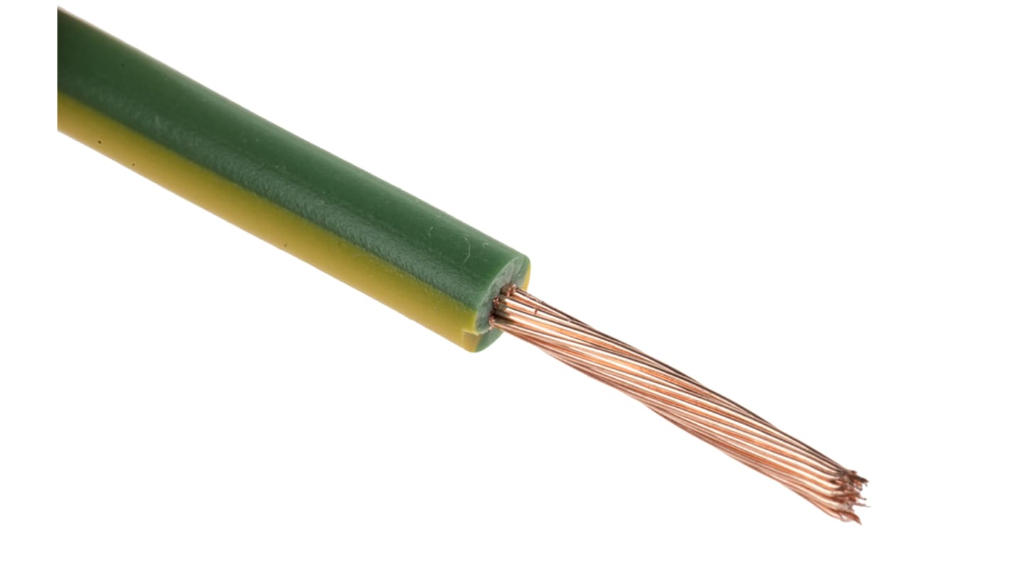 RS PRO Green/Yellow 1.5mm² Hook Up Wire, 15 AWG, 30/0.25 mm, 25m, PVC Insulation