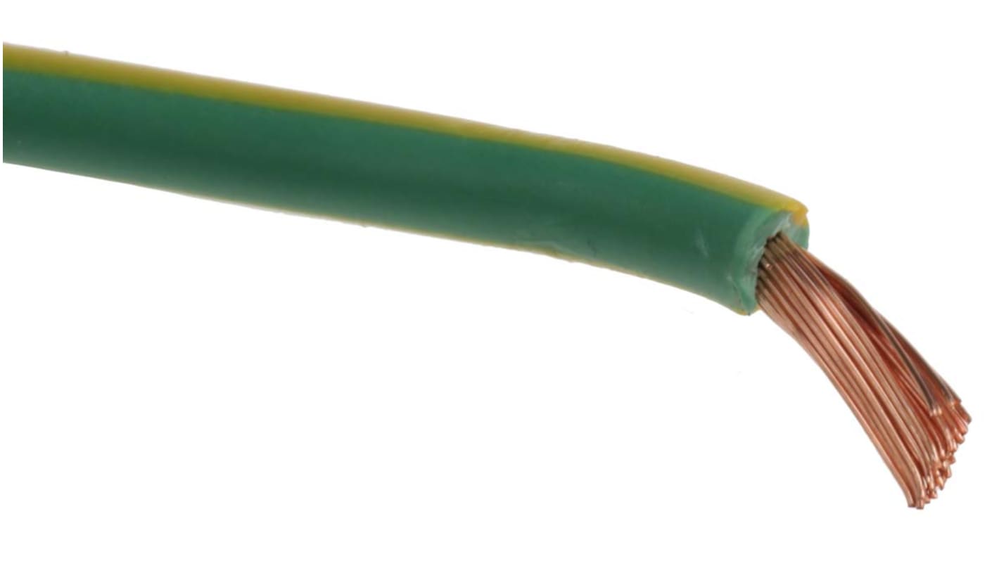 RS PRO Green/Yellow 4mm² Hook Up Wire, 11 AWG, 56/0.3 mm, 25m, PVC Insulation
