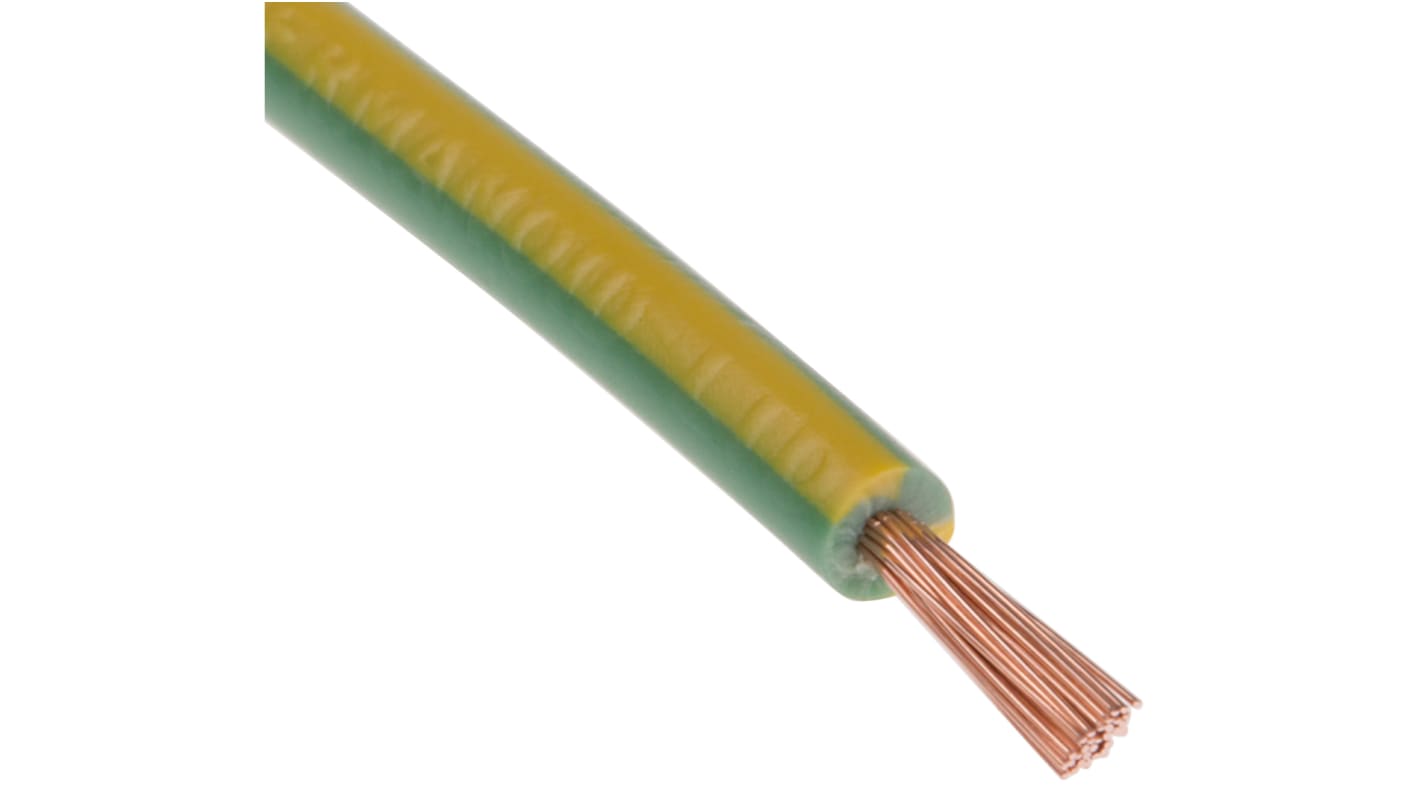 RS PRO Green/Yellow 1 mm² Hook Up Wire, 18 AWG, 32/0.2 mm, 100m, PVC Insulation