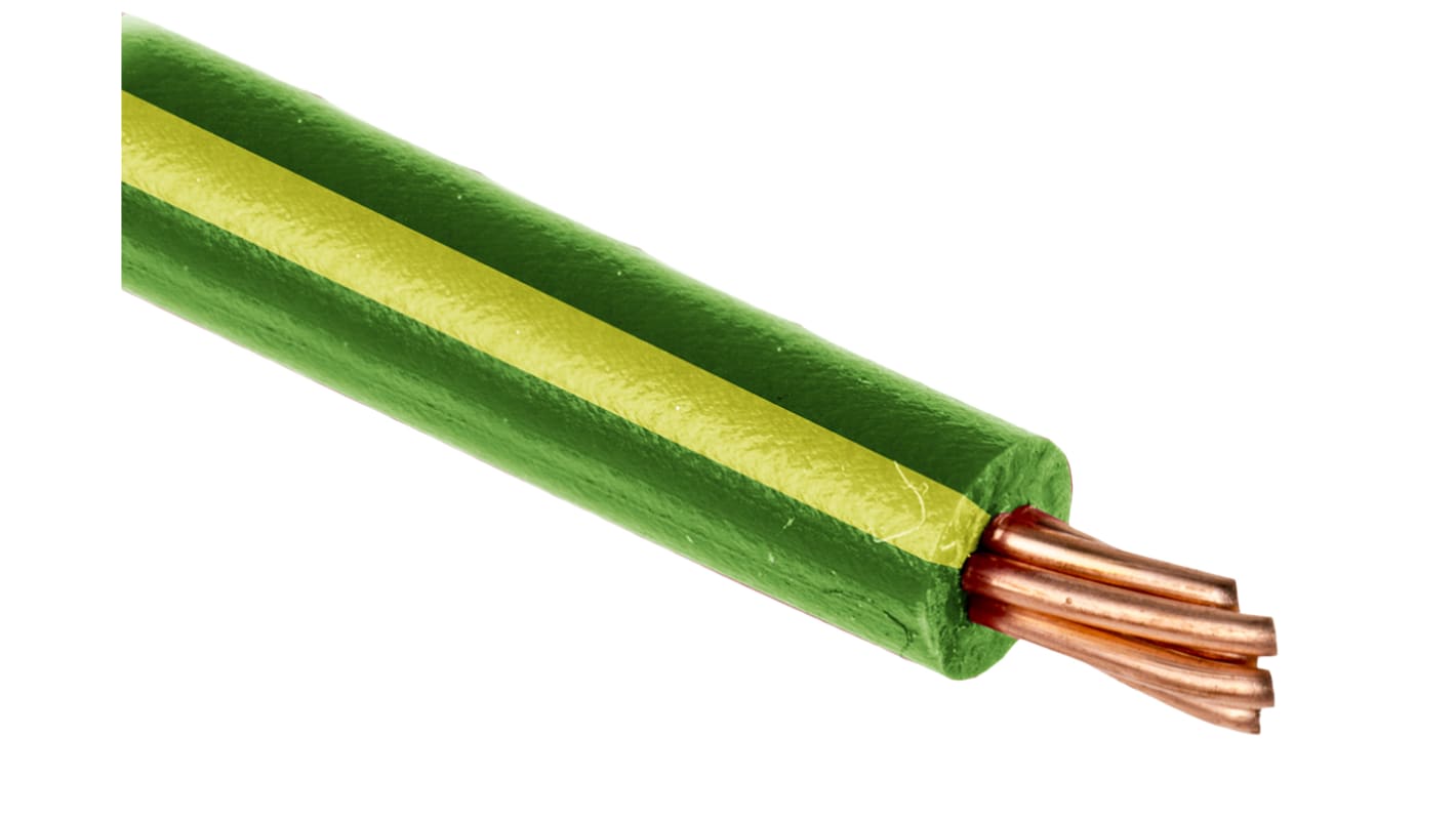 RS PRO Green/Yellow 1.5mm² Hook Up Wire, 15 AWG, 7/0.53 mm, 100m, PVC Insulation