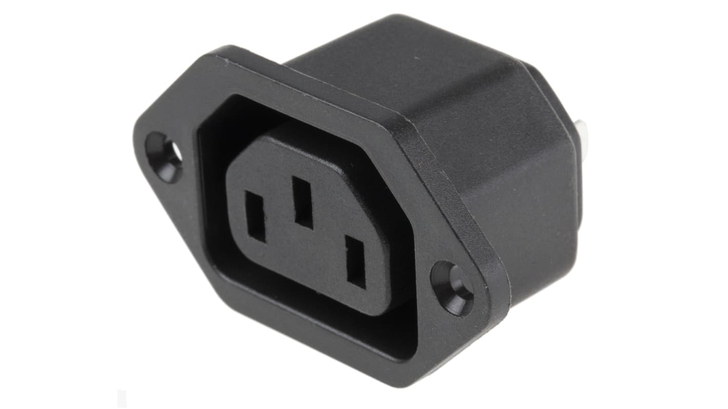 Konektor IEC C13, Samice, orientace těla: Pravý úhel, Montáž na panel, pájení/faston, 10A, 250 V